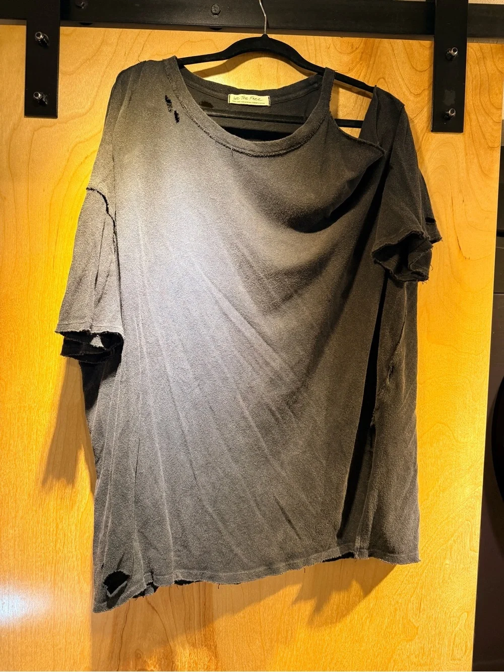 Black Distressed Crew Neck T‑Shirt